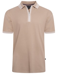 KAM Textured Zip Up Polo Almond